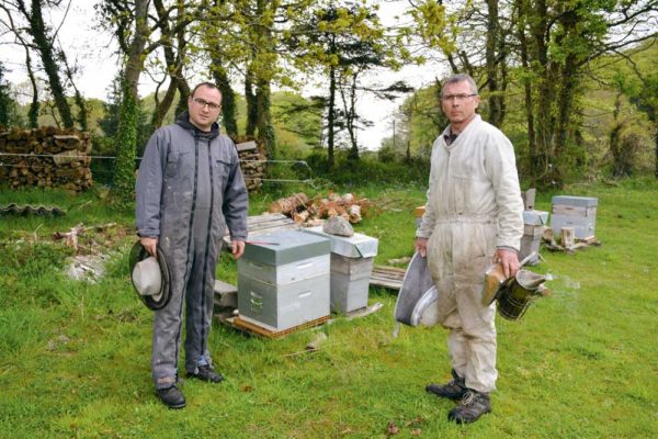 Gaël Poquet, stagiaire, en formation BPREA à Laval, en option apiculture, et Christian Tygraet