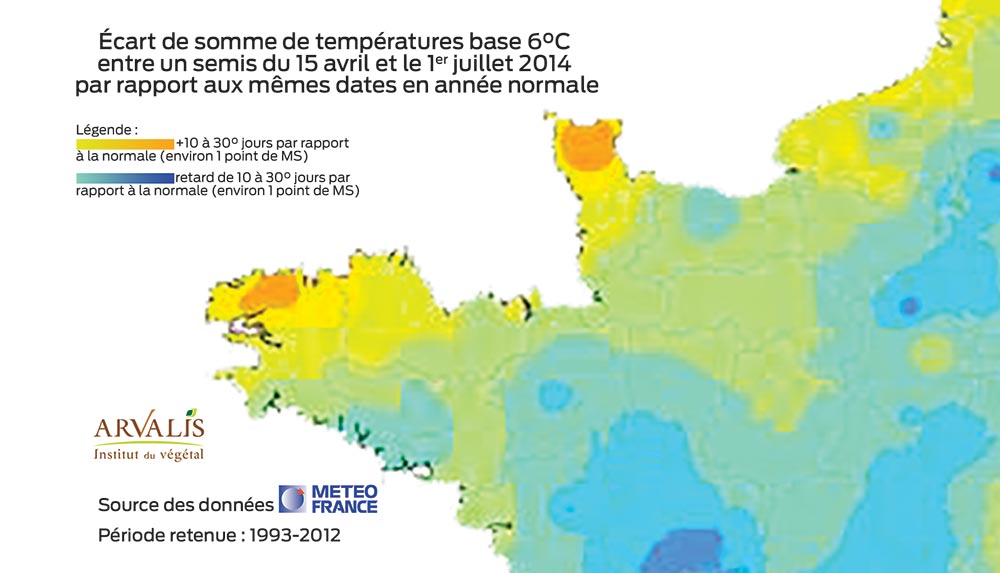 carte-meteo-temp-semis-mais - Illustration Anticiper la date de récolte du maïs fourrage