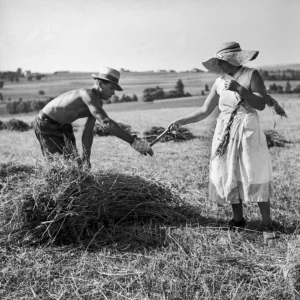 Scène de vie dans la campagne vaudoise en Suisse dans l’entre-deux-guerres.