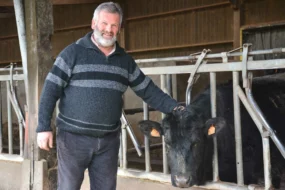 Jean-Pierre Viel, devant l'ancienne étable des laitières désormais réservée aux allaitantes