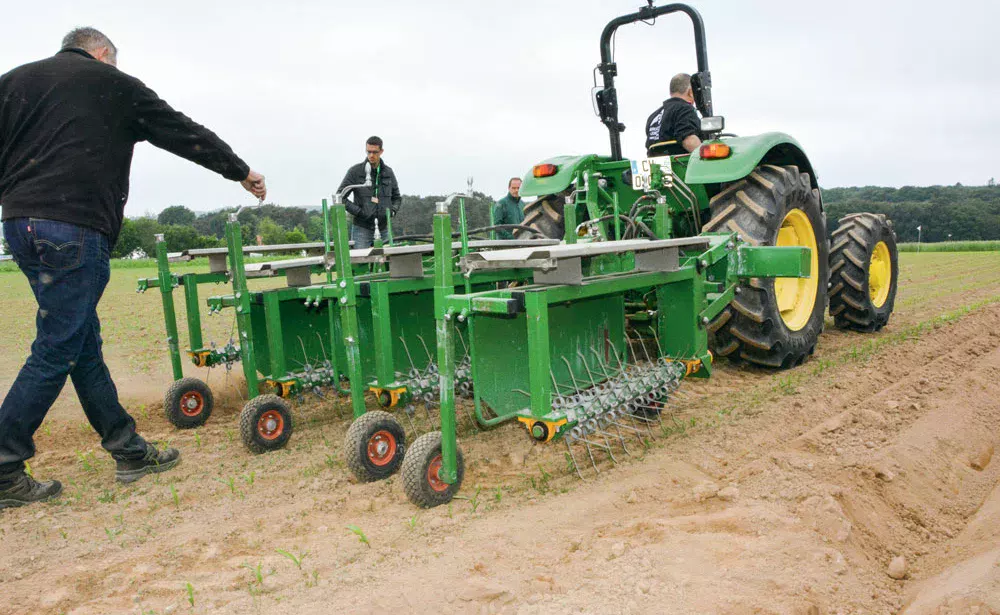 La Weeding Machine travaille exclusivement sur le rang. - Illustration Le désherbage roule des mécaniques