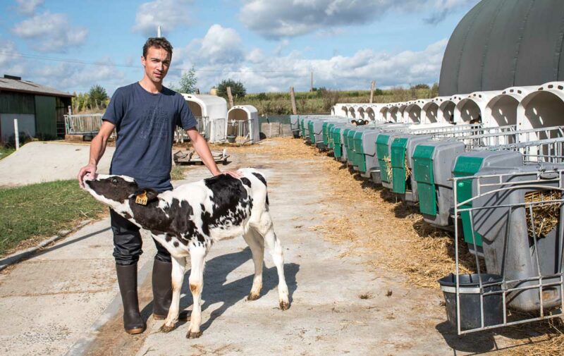 Aurélien Guyot, inséminateur, présente une fille du taureau Cypripède, très améliorateur en robustesse du pied, née chez Louis Leroy, à Bédée (35).