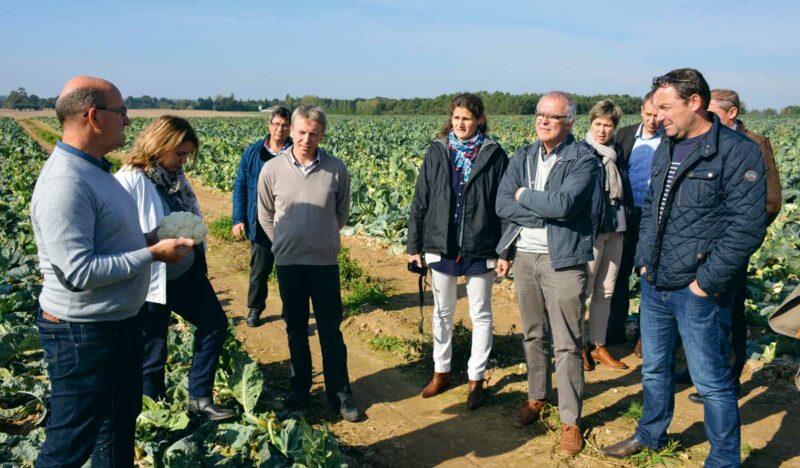 Des responsables de restaurants de collectivités ou d'entreprises agro-alimentaires en discussion avec des producteurs chez Jean-René Menier, à Mauron (56), sur le thème du développement des circuits courts, accessibles à tous les budgets.