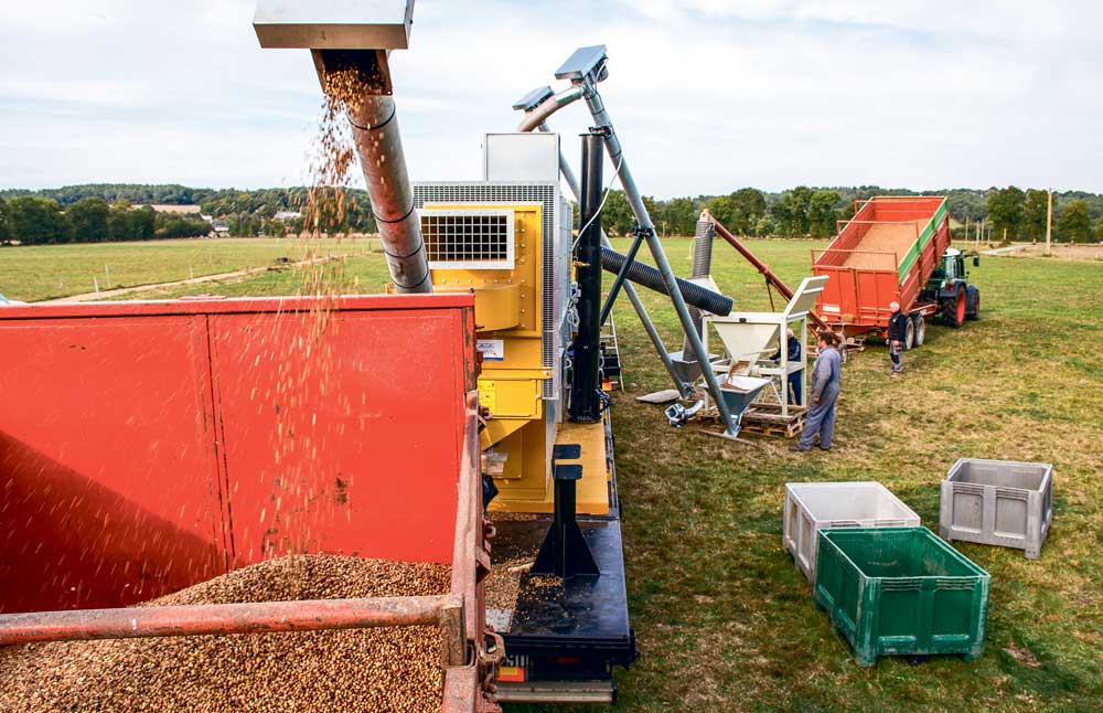 L’attelage mobile de Protéa Thermic propose une prestation de tri (séparation des graines des cultures de mélange) et de toastage à la ferme dans tout le grand Ouest. Ce grillage par voie sèche protège la fraction protéique des graines de protéagineux (ici de la féverole) améliorant ainsi la valorisation par les animaux. - Illustration Indépendance : les protéagineux se cherchent à l’Ouest