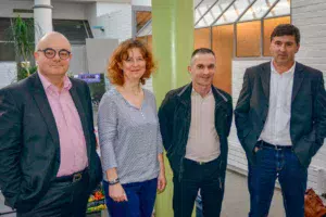 De gauche à droite : Ludovic Jolivet, maire de Quimper, Sophie Jézéquel, agricultrice et 1re vice-présidente de la Chambre d’agriculture du Finistère, Jean-Marc Quiniou, en charge de l’agriculture et des travaux ruraux à la mairie de Quimper, et Pascal Prigent, président d’Agri Deiz.