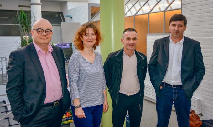 De gauche à droite : Ludovic Jolivet, maire de Quimper, Sophie Jézéquel, agricultrice et 1re vice-présidente de la Chambre d’agriculture du Finistère, Jean-Marc Quiniou, en charge de l’agriculture et des travaux ruraux à la mairie de Quimper, et Pascal Prigent, président d’Agri Deiz.