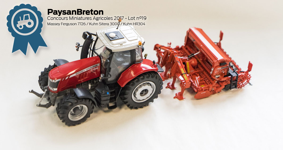  - Illustration Concours miniatures : Massey Ferguson 7726, Kuhn HR304 et Sitera 3000
