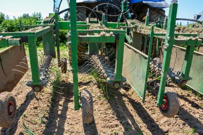 Il est possible de modifier la bineuse pour passer de 5 à 4 éléments suivant la culture et ainsi s’adapter au nombre de rangs lors de la plantation afin de gagner en précision de binage.