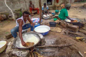 Préparation de la farine de manioc.