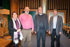 Valérie Le Page, directrice du Lycée de Saint-Jean Brévelay-Hennebont, Jean-Noël Le Quitrec, du réseau Frab, Dominique Pourtier, établissements publics agricoles et Laurent Chevalier, directeur du lycée du Gros Chêne.