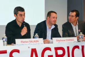 De gauche à droite : Florian Salaun, secrétaire général, Stéphane Cornec, président, et Pierre-Marie Vouillot, vice président national.