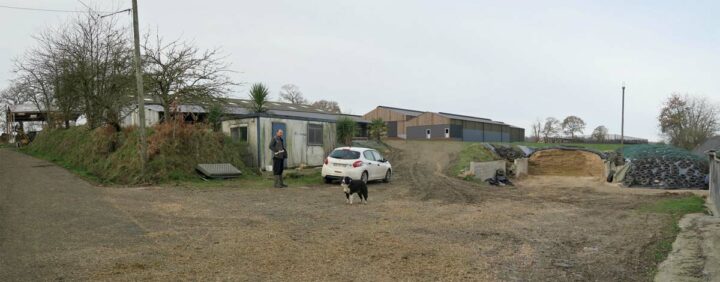 Après...  Simulation d’implantation : L’espace pentu entre le bâtiment existant, la fosse et le silo a permis d’implanter une stabulation et une salle de traite, accessible de plain-pied.