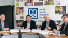 Patrick Hamon et Bernard Simon, élus au Conseil d’administration de la MSA d’Armorique et Philippe Meyer et Jean Le Quéméner, respectivement directeur général et directeur adjoint de la structure.