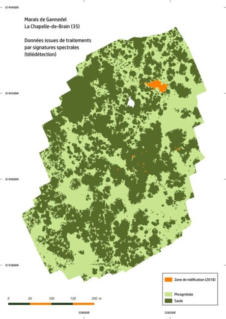 L'association de différentes technologies permet de réaliser des cartographies très précises, comme ici, avec l'identification des zones de nidification dans le marais de Gannedel (35).