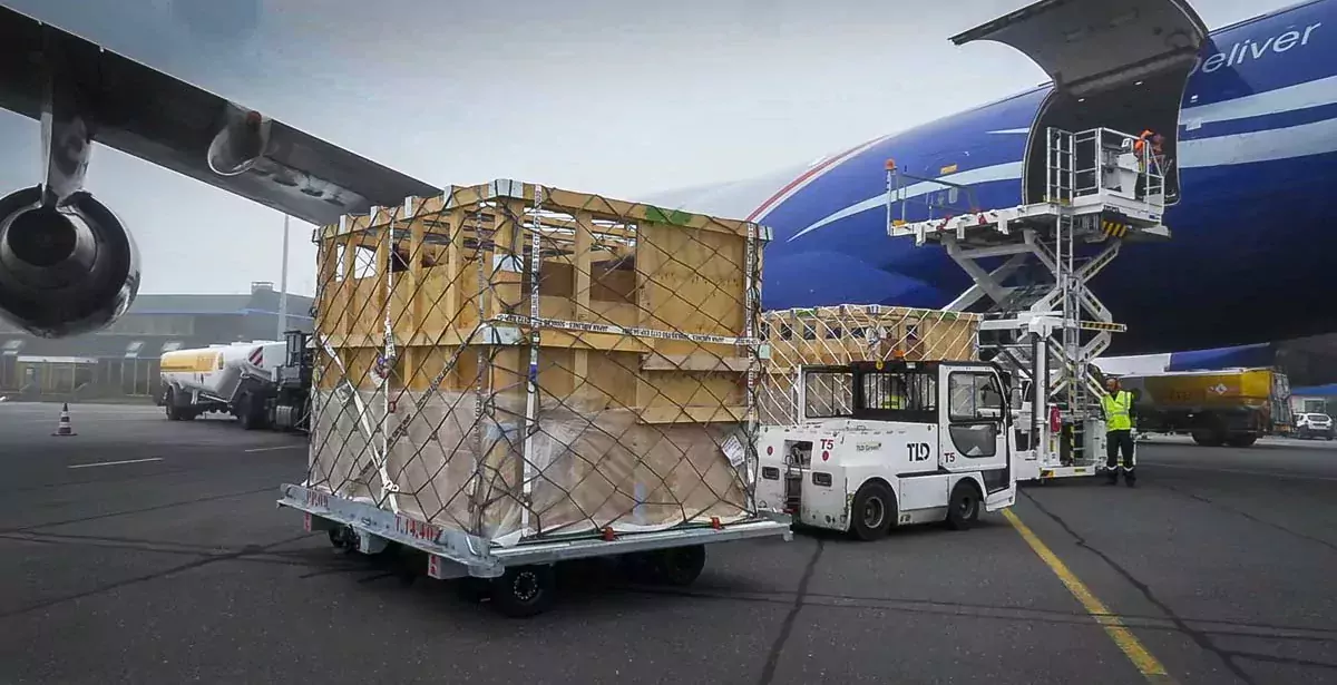 L’aéroport de Brest est équipé en matériel de chargement, des caisses spécifique au transport d’animaux ont été mises au point. - Illustration Transport d’animaux : Embarquement immédiat pour le Japon