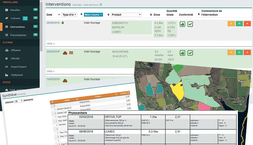 Agrinium Web permet de passer directement de la préconisation du technicien à l’enregistrement de l’intervention. L’application donne accès au parcellaire, à des synthèses et facilite l'impression des fiches de traçabilité. - Illustration Agroexpert s’appuie sur le digital