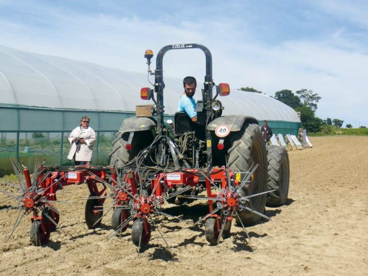 L’étrille rotative de chez Van Houcke travaille sur le rang. Les deux associés du Gaec Le Ménage se sont équipés de ce type d’outil, depuis leur passage en agriculture biologique.