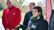 La présidente de la FNSEA était en visite la semaine dernière dans le Morbihan, où elle a rencontré les membres de la liste et des adhérents. Ici avec Frank Guéhénnec, tête de liste, et Thierry Coué.