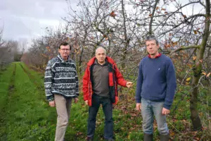 De g. à dr. : Claude Pecheux, (Trédaniel), Dominique Biche (Chambre d’agriculture) et Xavier Doussinault (Plestan).