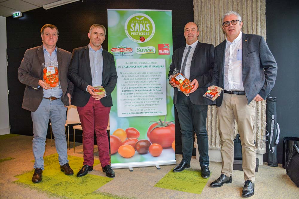 De gauche à droite : Gilbert Brouder, Pierre-Yves Jestin, Marc Keranguéven et Christophe Rousse. - Illustration Alliance autour des tomates sans pesticides