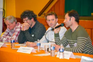 De droite à gauche : Fabien Tigeot, président, Jean-Charles Métayer, Pascal Le Normand et Jean-Luc Gicquel, lors de l'assemblée générale du Gab, la semaine dernière à Moréac.
