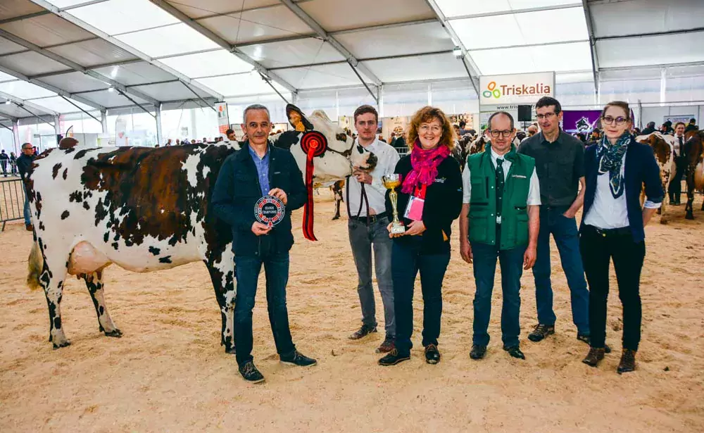 Helisa championne du concours Normande, lors de la remise de prix par Didier Le Du, directeur du journal Paysan Breton. - Illustration Normande à Agrideiz : Helisa fait la différence