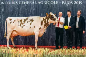 La Grande championne Dalida, au morbihannais René Nicolas sur le podium de Paris.