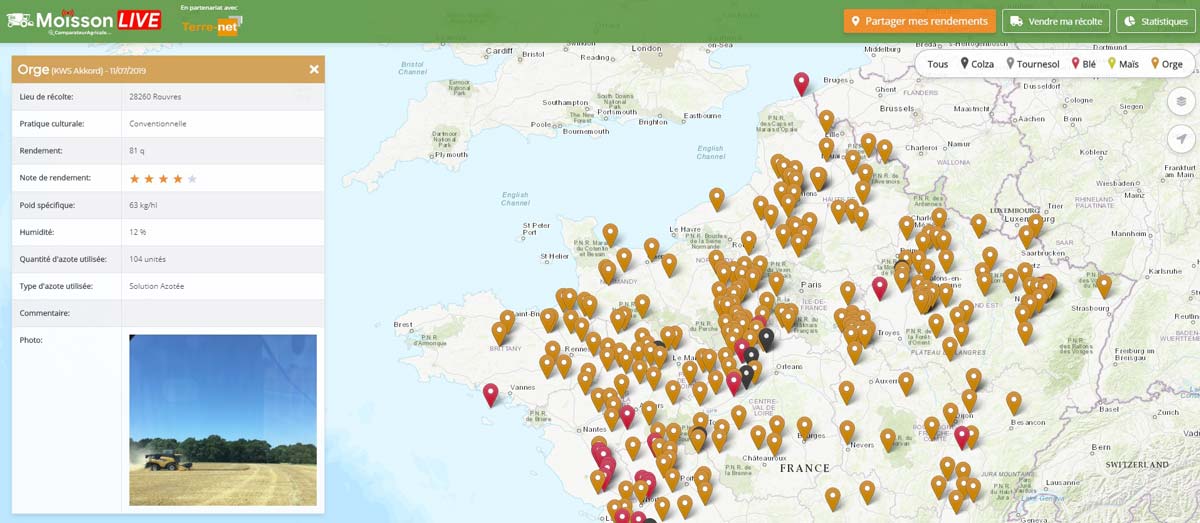  - Illustration Moisson-Live : une carte alimentée par les agriculteurs tout au long de la moisson