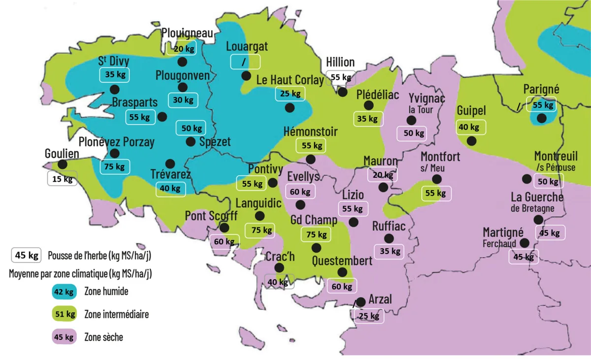 Carte pousse de l'herbe juin 2024