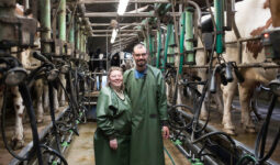 Les éleveurs Coralie et David Gallais dans leur salle de traite.