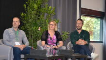 Table ronde congrès FNP 2024 : Philippe Trémel, propriétaire Super U Pont Croix ; Carole Joliff, présidente CRP Bretagne ; Florian Breton, fondateur de Miimosa