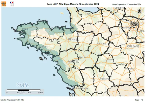 Carte du périmètre de surveillance de l'Influenza Aviaire - Illustration Création d&rsquo;un périmètre  de surveillance active  contre le virus IAHP