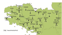 Carte de la pousse de l'herbe en Bretagne du 22 au 28 octobre 2024