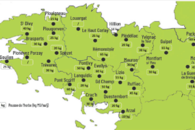Carte de la pousse de l'herbe en Bretagne du 23 au 30 septembre 2024