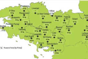 Carte de la pousse de l'herbe en Bretagne du 23 au 30 septembre 2024