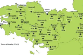 Carte de la pousse de l'herbe en Bretagne du 14 au 23 octobre 2024
