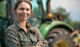 femme devant un tracteur