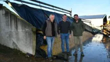 Les trois hommes devant le silo de maïs