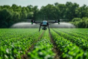 drone épandant des pesticides sur une culture
