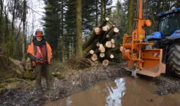 Jean-Baptiste Le Floch, entrepreneur  de travaux forestiers dans le Finistère, dans une forêt