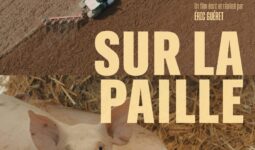 Affiche du film documentaire Sur la paille avec un cochon dans de la paille et un tracteur labourant un champ