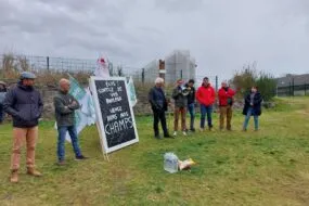 Les manifestants avec des pancartes et des drapeaux