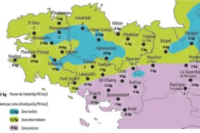 carte de la pousse de l'herbe en Bretagne du 4 au 10 mars 2025