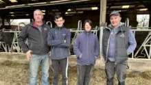 éleveurs devant stabulation