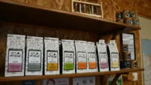 Les sachets d'infusions et les aromates sur des étagères
