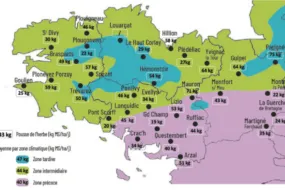 Carte de la pousse de l'herbe en Bretagne du 1er au 7 avril 2025