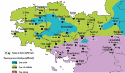 carte de la pousse de l'herbe en Bretagne du 23 au 28 avril 2025