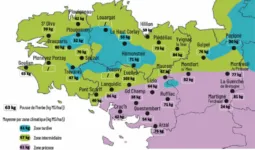 Carte de la pousse de l'herbe en Bretagne du 29 au 5 mai 2025