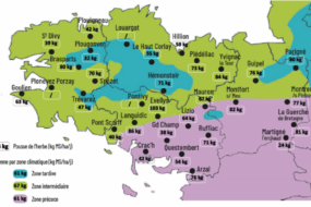 Carte de la pousse de l'herbe en Bretagne du 29 au 5 mai 2025