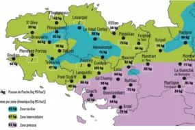 Carte de la pousse de l'herbe en Bretagne du 29 au 5 mai 2025